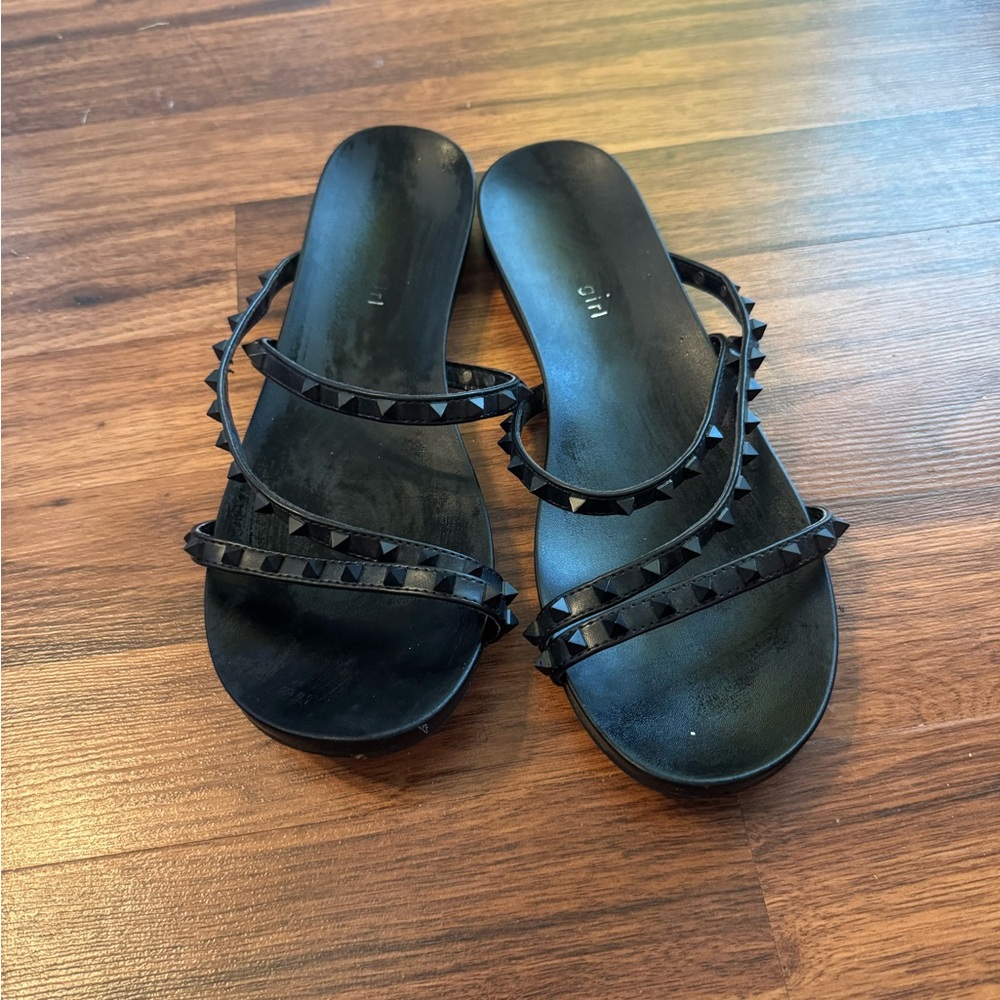 Zara Black Studded Sandals Flat Sole